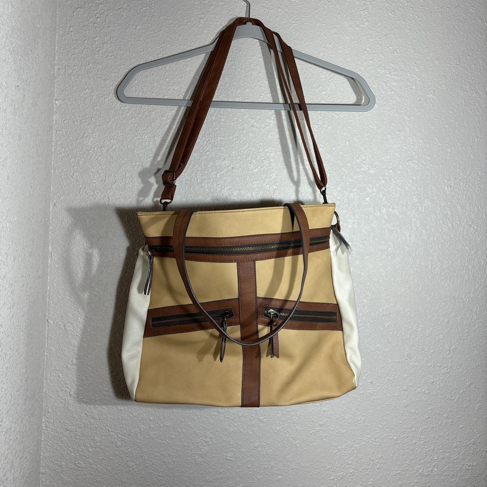 Tan Purse With Straps And Zippers Woman's Bag